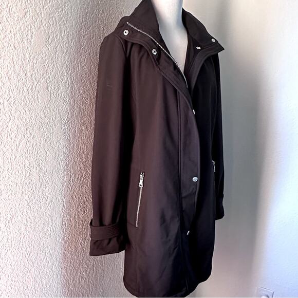 Calvin Klein Black Hooded Trench Coat Soft Shell Rain Jacket / Parka M - Picture 2 of 13